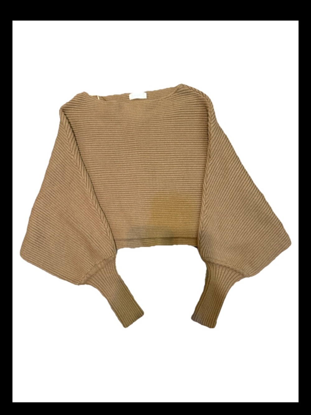 Altar’d State Cropped Rib-Knit Balloon Sleeve Sweater - Brown